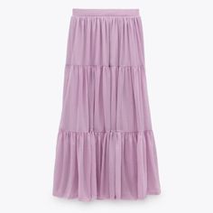 Purple Zara Tulle Lined Maxi Skirt -Elastic Waistband -Lined Zara Flowy Summer Maxi Skirt, Zara Summer Flowy Maxi Skirt, Zara Flowy Maxi Skirt For Summer, Zara Flowy Midi Skirt, Zara Tiered Maxi Skirt For Summer, Zara Flowy Tiered Maxi Skirt, Zara Tiered Skirt For Spring, Zara Pleated Maxi Skirt For Spring, Zara Spring Gathered Skirt