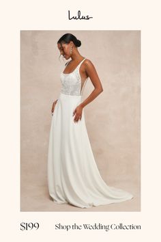 Everything will feel instantly perfect the moment you step into the Lulus Positively Romantic White Sheer Mesh Embroidered Maxi Dress on your big day! Intricate embroidery and shiny clear sequins adorn sheer mesh fabric as it shapes a seamed bodice with padded, lined cups, a scoop neckline, a low-cut back, and slender tank straps. The high, fitted waist tops a crepe knit A-line skirt that cascades down to a sweeping maxi hem with a lovely train at the back. Hidden back zipper/clasp. Fit: This garment fits true to size. Length: Floor length. Bust: Great for any cup size. Waist: Fitted - very fitted at natural waist. Hip: Loosely Fitted. Undergarments: Padded cups - May be worn with petals, or no bra. Fabric: Fabric has no stretch. Cups are lined. Skirt is lined. Dress Measures 11" Longer At Fitted Dress With Sheer Back For Wedding Night, White Lace Dress With Sheer Back, Fitted Bridal Dress With Illusion Neckline, Fitted Lace Wedding Dress With Sequins, Mesh Gown, Embroidered Maxi Dress, Intricate Embroidery, Lined Skirt, Cup Size