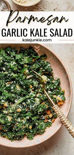 kale salad with parmesan and garlic in a bowl