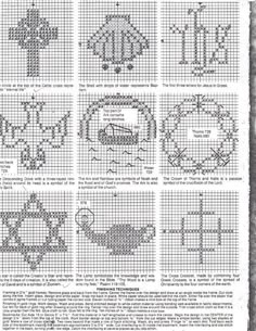 the cross stitch pattern is shown in black and white, with different designs on it