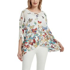 PRICES MAY VARY. Beach Loose Shirt,Batwing Sleeve,Semi Sheer,Chiffon Tops A lovely sheer top soft and lightweight, very comfortable wear and match all kind pants or style SIZE:Bust 64.9" / Sleeve Length 18" / Item Length 26.8",One Size Fits US Size S-XL,0-12 Garment Care:Machine Wash Cold, Non-Chlorine Bleach, Dry Flat, Do Not Iron or Dry Clean NOTICE: Package Includes Only the Top without other Accessories. Summer Bohemian Blouse With Batwing Sleeves, Bohemian Batwing Sleeve Blouse For Summer, Summer Floral Print Blouse With Butterfly Sleeves, Summer Printed Blouse With Butterfly Sleeves, Summer Vacation Blouse With Butterfly Sleeves, Summer Butterfly Sleeve Printed Blouse, Summer Beach Cover-up Flowy Blouse, Summer Butterfly Sleeve Blouse With Floral Print, Multicolor Batwing Sleeve Tops For Spring