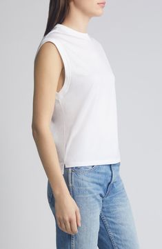 Give your layering technique a little muscle with this sleeveless T-shirt in smooth, soft Supima cotton. 23" length (size Medium) Crewneck Sleeveless 100% cotton Machine wash, tumble dry Imported White Relaxed Fit Muscle Tee For Spring, White Muscle Tee For Spring Layering, White Muscle Tee For Spring In Athleisure Style, Relaxed Fit Muscle Tee For Summer Layering, Summer Relaxed Fit Muscle Tee For Layering, White Athleisure Muscle Tee For Spring, Sleeveless Relaxed Fit Muscle Tee For Layering, Relaxed Fit Muscle Tee For Layering, Classic Sleeveless Tops For Everyday