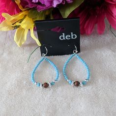 Deb, Teal Color Beads Make 1 1/2 In Hoops With Accents Of Silver Beads, Center Is A Brown Bead, Very Pretty. Rectangle Hoop Earrings, Earring Designs, Dangle Hoop Earrings, Color Beads, Western Jewelry, Beaded Hoop Earrings, Beaded Hoops, Teal Color, Bead Jewellery