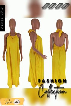 Solid Sleeveless Halter Backless Loose Maxi Dresses Loose Maxi Dress, 1 Million, Maxi Dresses, Maxi Dress, Dresses