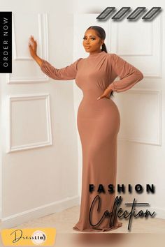 Long Sleeve Zipper Back Maxi Dress Elegant Long Sleeve Maxi Dress With Back Zipper, Long Sleeve Bodycon Dress With Side Zipper, Chic Dress With Side Zipper For Fall, Long Sleeve Bodycon Dress With Side Zipper For Evening, Evening Bodycon Dress With Long Sleeves And Side Zipper, Evening Bodycon Dress With Side Zipper And Long Sleeves, Elegant Long Sleeve Dress With Side Zipper, Brown Long Sleeve Maxi Dress For Night Out, Chic Sheath Maxi Dress For Fall