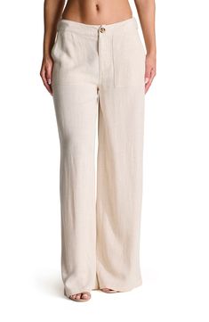 Complete your casual style with the effortless sophistication of these lightweight woven pants in a wide-leg silhouette. 32" inseam; 28" leg opening; 12" front rise; 16" back rise (size Medium) Zip fly with button closure Front scoop pockets; back flap-patch pockets 80% rayon, 20% linen Hand wash, line dry Imported Versatile Full Length Wide Leg Pants For Vacation, Vacation Wide Leg Full Length Pants With Pockets, Casual Wide Leg Full Length Pants For Daywear, Casual Full Length Wide Leg Pants For Daywear, Relaxed Fit Full Length Wide Leg Vacation Pants, Relaxed Fit Wide Leg Vacation Pants, Wide Leg Full Length Daywear Pants With Pockets, Wide Leg Full Length Pants With Pockets, Full Length Wide Leg Pants With Pockets For Daywear