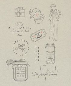 a drawing of various items that include honey, toothpaste, and other things