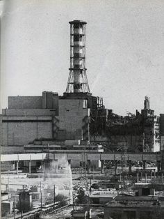 black and white photograph of an industrial area