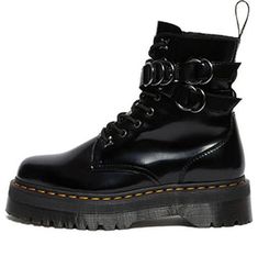 Dr. Martens Jadon Hardware Leather Platform Boots Black 26666001 (SNKR/Zipper/Unisex) Black Leather Martin Boots With Zipper, Black Leather Martin Boots With Zipper Closure, Formal Black Platform Boots With Zipper Closure, Patent Leather Boots With Zipper And Round Toe, Patent Leather Round Toe Boots With Zipper, Black Boots With Metal Pin Buckle For Fall, Black Leather Punk Heeled Boots, Black Patent Leather Boots With Zipper Closure, Black Leather Moto Boots With Zipper