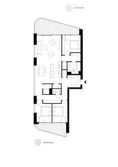 the floor plan for a two bedroom apartment with an attached kitchen and living room area