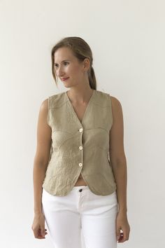 Vintage Waistcoat Linen Shirt Avant Garde Embroidered Top French Workwear Linen Vest Spring Button-up Flax Tops, Vintage Linen Blouse For Summer, Summer Tops In Flax Color With Buttons, Buttoned Flax Cotton Top, Cotton Buttoned Flax Top, Flax Cotton Top With Buttons, Cotton Flax Top With Buttons, Spring Flax Tops With Buttons, Spring Flax Top With Buttons