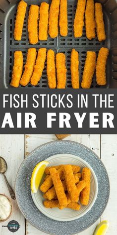 fish sticks in the air fryer with lemon wedges