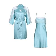 Solid Satin Robe Set with Slip Dress - RHW2591 Size: S.  Color: Green.  Gender: female.  Age Group: adult. Light Blue Dress For Wedding Night, Satin Short, Dress Shirts For Women, Blue Gender, Women Lace, Wedding Bridesmaids, Night Gown, Gender Female, Lace Trim