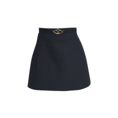 Valentino Garavani solid crepe couture skirt with a V logo hardware belt Mini length A-line silhouette Side slip pockets Back zip Virgin wool/silk Made in Italy Elegant Mini Skirt With Belt, Chic Belted Skort For Work, Chic Denim Skirt With Belt Loops, Chic Workwear Skirt With Belt, Workwear Skort With Belt Loops, Elegant Mini Skirt With Belt Detail, Elegant Mini Skort With Belt, Elegant Belted Mini Skort, Elegant Belted Skort