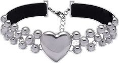 Black Metal Choker For Valentine's Day, Adjustable Metal Heart Choker, Adjustable Heart-shaped Metal Choker, Heart Beads Party Choker, Trendy Silver Choker For Valentine's Day, Elegant Metal Choker For Valentine's Day, Valentine's Day Silver Adjustable Choker, Valentine's Day Adjustable Silver Choker, Silver Adjustable Choker For Valentine's Day