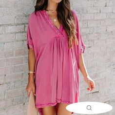 Brand New Never Worn Doesn’t Fit Me Right Size Small Pink Fuchsia Color Babydoll Style Tunic / Dress Solid Shift Dress For The Beach, Beach Shift Dress, Summer Solid Half Sleeve Dresses, Summer Solid Color Half Sleeve Dresses, Spring Bohemian Solid Color Dress, Solid Color Half Sleeve Dress For Beach, Bohemian Solid Color Spring Dresses, Solid Color Spring Bohemian Dress, Solid Color Half Sleeve Summer Dress