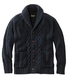 Men's Signature Cotton Fisherman Sweater, Shawl-Collar Cardigan | Sweaters at L.L.Bean Cardigans Crochet, Sweater Shawl, Men's Sportswear, Cable Cardigan, Fashion Sweaters, Tall Men, Shawl Collar Cardigan, Shawl Cardigan, Fisherman Sweater