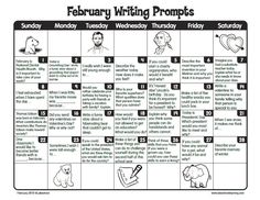 the february writing calendar is filled with pictures and words to help students learn how to write