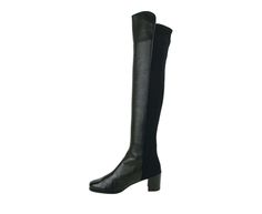 Made of Leather; Just-over-the Knee boot; Black heel; Micro stretch back shaft Round toe; Features: Elastic; Heel Type: Cuban; Style: Knee-High Measurements: Heel Height 65 mm; Shaft Height 47 cm; Shaft circumference 35 cm; Shaft height 47 cm; Width: Medium (B, M) Comes with original Stuart Weitzman box Made in Spain Black Boots For Galas In Fall, Black Boots For Fall Galas, Fitted Black Knee-high Calf Leather Boots, Fitted Black Heeled Boots With Leather Sole, Black Leather Sole Knee-high Boots For Evening, Fitted Leather Lined Knee-high Boots For Evening, Fitted Black Calf Leather Boots, Fitted Black Heeled Boots With Leather Lining, Fitted Leather-lined Evening Boots