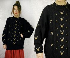 Wool sweater with stunning floral embroideries.   Brand: Yes Yes Size on the label: 42 Measurements, flat: From armpit to armpit: 58 cm (22.83'') The length of the sleeve (measured from armpit): 43 cm (16.93'') Overall length: 66 cm (25.98'') Model in the photos is size 8UK/4US; 164 cm/5'5''  Material: wool Very good vintage condition  Due to camera and your monitor settings colors may appear slightly different than they are in real life. PLEASE read description. For better fitting I would sugge Elegant Embroidered Winter Sweater, Vintage Embroidered Fall Sweater, Elegant Embroidered Winter Tops, Elegant Floral Embroidered Tops For Winter, Vintage Embroidered Knit Sweater, Embroidered Vintage Knit Sweater, Embroidered Long Sleeve Sweater For Fall, Vintage Winter Sweater With Floral Embroidery, Embroidered Knit Long Sleeve Sweater