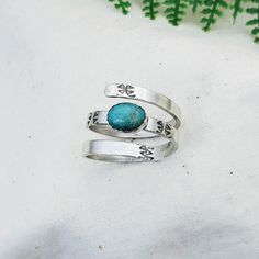 Oval Turquoise Wrap Ring - Silver Fern Handmade Stamped Turquoise Rings For Gifts, Adjustable Stamped Turquoise Ring In Sterling Silver, Adjustable Stamped Sterling Silver Turquoise Ring, Unique Adjustable Stamped Turquoise Ring, Silver Stamped Turquoise Ring Gift, Gift Silver Stamped Turquoise Ring, Bohemian Stamped Turquoise Ring Gift, Sterling Silver Stamped Turquoise Ring Gift, Gift Turquoise Sterling Silver Ring