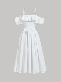 Casual Royal Dress, White Dress No Sleeves, White Dress Inspo Outfit, White Short Dress Casual, Shein Dress Casual, White Short Dress Outfit, Pretty Casual Dresses, White Plain Dress, Short White Dress Outfit