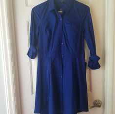 Royal Blue, Long Sleeve, Button Down Shirt Dress. Zipper Closure On Side. 32" Long. Sheer Overlay Dress, Maroon Midi Dress, Purple Color Block, Red Bodycon, Shimmer Dress, Red Bodycon Dress, Button Down Shirt Dress, Strapless Floral Dress, Teal Dress