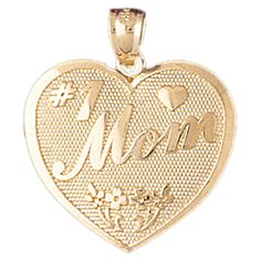 Number 1 Mom Heart Charm Pendant 14k Gold Cute Love Lines, Handmade Charms, Wedding Ring Sets, Gold Yellow, Number 1, A Heart, Heart Charm, Charm Pendant, Yellow White