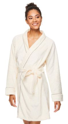 PRICES MAY VARY. TAHARI Honeycomb Plush Robe: Wind down and relax at home in this comfortable plush robe that's perfect for after the shower or bath, before bed, and resting at home. Wrap Design: Knee-length bath robe features a wrap front and side belt loops. Waist tie included for secure wear. Plush Honeycomb Fabrication: Fabricated from a lightweight and comfy polyester plush with a honeycomb texture for a softly textured feel. Piped Trim: Contrast piping details the collar, front, and long-s Bathrobe Pattern, Womens Robes Long, Silk Bathrobe, Womens Robe, Womens Bathrobes, Plush Robe, Pajama Lounge, Bath Robes For Women, Soft Robes