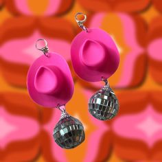 Disco Space Cowgirl, Disco Earrings, Hot Pink Hat, Tiffany Birthday, 70s Earrings, Earrings Space, Taylor Concert, Selling Earrings, Cowgirl Earrings