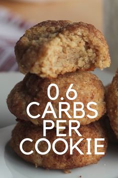 three oatmeal cookies stacked on top of each other with the words o'carbs per cookie