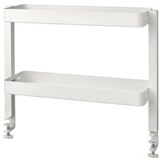 a white shelf with two shelves on each side and one shelf below the shelf for storing items