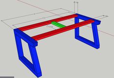 a blue and red table is shown with measurements for the legs on each side, along with a green line at the top