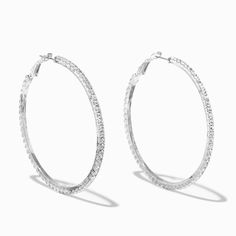 Sparkly Hoop Earrings, Silver Hoop Crystal Earrings With Bling, 2000s Earrings, Prom 2k24, 2000s Accessories, Silver Earrings Hoops, Graduation Inspiration, Hoco 2024, Hoco Ideas