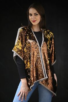 Dual Tone Copper Gold Sequin and Taupe Melange Knitted Fine Wool Cape Wool Cape, Gold Sequin, Fall Collections, Summer Collection, Occasion Wear, Cape, Casual Wear, Sequin, Cashmere