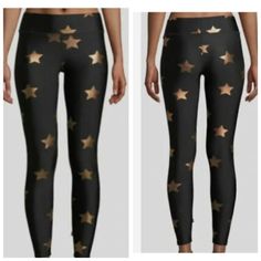 Terez Star Foil Printed  Band Performance Leggings Black Size Small Waist 12" Inseam 24" Band Performance, Glitter Leggings, Rainbow Leggings, Snakeskin Leggings, Camouflage Leggings, Skull Leggings, Star Leggings, Sports Bra And Leggings, Cropped Pants Women