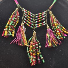 This Is A Very Beautiful Mia Necklace. Has Colorful Seed Beads On A Fabricstyle Chain. Gold Tone. Multi Colour Necklace, Mia Necklace, Faux Fur Handbag, Dainty Choker Necklace, Pink Statement Necklace, Jewelry Fabric, Women Choker Necklace, Gold Collar Necklace, Multi Coloured Necklaces