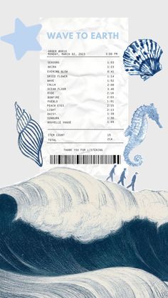 the wave to earth ticket is in front of an image of people and seahorses