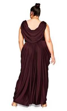 Gorgeous and glamorous, the oxblood Athena Goddess Maxi Dress is perfect for your next night out. This faux wrap dress comes with a flattering relaxed fit design and delicate draped detailing to the back and along its maxi length skirt. Not to mention the added customization of its removable twisted gold chain belt. Key Features Include: - Faux wrap V-neckline - Sleeveless design with draped details to back - Elasticated waistband with removable gold hardware belt - Pull-over style - Relaxed sil Greek Inspired Dress, Greek Goddess Dress, Goddess Maxi Dress, Gold Chain Belt, Conservative Outfits, Goddess Outfit, Sukienki Plus Size, Plus Size Maxi Dress, Dresses Date Night