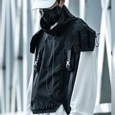 Darkwear Ninja Vest | Darkwear, Streetwear | Techwear - X Techwear Vest, Ninja Hoodie, Vest Designs, Hooded Vest, Three Quarter Sleeves, Shoulder Length, Latest Design, Aesthetic Clothes, Nike Jacket