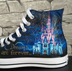 Hand Painted Disney Shoes, Painted High Tops, Painted Disney Shoes, Painted Shoes Disney, Paint Outfit, Painted Wedding Shoes, Tinkerbell Shoes, Hand Painted Converse, Disney Painted Shoes