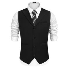 High Quality Fabric -- The Men Dress Suit Vest Is Made Of High Quality Material, Soft, Resistant Washing And Durability. This Formal Waistcoat With Excellent Craftmanship Must Be An On-Point Choice For Every Business Men Classic Design -- Men Slim Fit Tuxedo Vest Is Featured With 4 Buttons, 2 Real Pocket, Solid Color Releasing A Classic And Trend Design. Adjustable Back-Belt Makes The Casual Suit Vest More Comfortable Match -- The Formal Suit Vest Could Be Matched With A Dress Shirt For A Sharp Winter Semi-formal Slim Fit Vest, Slim Fit Formal Vest For Winter, Winter Formal Slim Fit Vest, Semi-formal Vest Outerwear For Fall, Single Breasted Semi-formal Winter Vest, Single-breasted Vest For Business Casual In Winter, Winter Single Breasted Business Casual Vest, Semi-formal Single-breasted Vest With Lapel Collar, Winter Business Blazer Vest