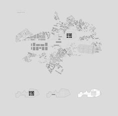 a map with several different buildings and numbers on the top right hand corner, in black and white