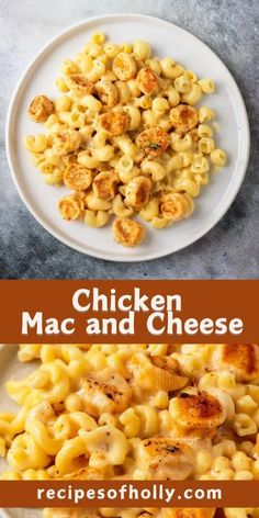 chicken macaroni and cheese on a white plate