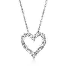 Ross-Simons - .25ct t. w. Diamond Heart Pendant Necklace in 14kt White Gold. 18". We're in love with this necklace! In 14kt white gold, a lovely .25 ct. t. w. diamond open-space heart pendant hangs delicately from a cable chain. Treat yourself or gift someone else with this beautiful must-have. Springring clasp, diamond heart pendant necklace. Diamond birthstones are the perfect gift for April birthdays. Classic Diamond White Diamond Necklace For Valentine's Day, Classic Sterling Silver Diamond Necklace For Valentine's Day, Pendant Necklace Diamond, Diamond Heart Pendant Necklace, April Birthday, Diamond Birthstone, Fine Jewelery, Necklace Diamond, Heart Pendant Diamond