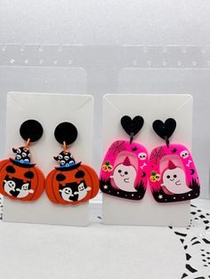 Celebrate Fall & Halloween with the charm of these cute and fun earrings. The earring are made of .925 silver-plated they are copper, and nickel-free and Hypo-allergenic. The earring backs are made of clear silicone, for comfort.  These character inspired earrings would make the perfect sweet gift for friends and family. They are versatile and ideal for any occasion, for everyday, and special events. They would be perfect for character enthusiasts, whether it's a birthday, holiday, or a thoughtful HAPPY to brighten they're day.  Every girl deserves earrings, as BEAUTIFUL as YOU are!! Count The Happies :) Playful Halloween Earrings For Gift, Cute Halloween Earrings For Pierced Ears, Playful Halloween Earrings As A Gift, Playful Halloween Earrings For Gifts, Fun Halloween Earrings For Gifts, Fun Halloween Earrings Gift, Fun Halloween Dangle Earrings, Fun Halloween Gift Earrings, Cute Hypoallergenic Halloween Earrings