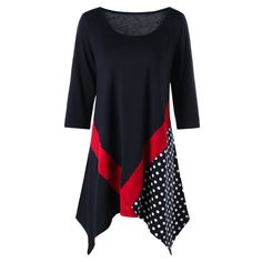 Plus Size Polka Dot Tunic T-shirt - Red With Black - 3348041412 - Original Design-Women's Clothing  #OriginalDesignWomensClothing #Original #DesignWomen's #Clothing Shirts Women Fashion, Plus Size T Shirt, Top Shirt Women, Collars For Women, Casual Tops For Women, Plus Size Blouses, Plus Size T Shirts, Eminem, Plus Size Tops