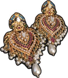 Elegant Jeweled Earrings For Diwali, Festive Temple Jewelry Pearl Earrings With Stone Work, Elegant Multicolor Kundan Chandbalis, Diwali Temple Jewelry Pearl Earrings With Stone Work, Jeweled Pearl Earrings For Festivals, Jeweled Pearl Earrings For Festive Occasions, Festive Jeweled Bridal Earrings For Formal Occasions, Temple Style Bridal Earrings With Stone Work, Elegant Multicolor Chandbali Bridal Earrings