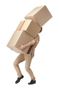 a man carrying a large box on his back with the words computer moves written below it