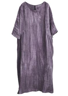 Elegant Purple O Neck Pockets Cotton Long Dress Half SleeveFabric: Cotton 65%, Linen 35%Size & Fit: Fit: This garment fits true to size.Length: Size 2XL measures 46.8"from shoulder to hemBust: Great for any cup size. Waist: Loose Fit. Comfortable room throughout midsection.Hip: Loose Fit - room for hips. Hand Wash Cold.